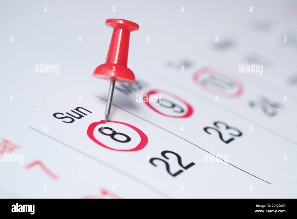 calendrier avec une date marquee en rouge