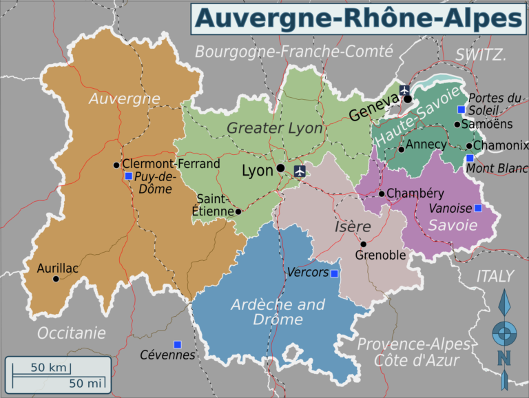 carte de la region auvergne rhone alpes