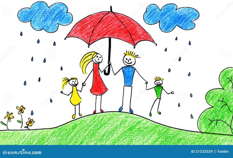 illustration dune famille avec un parapluie