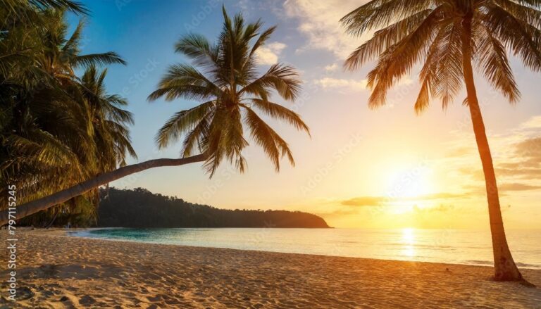 plage paradisiaque avec palmiers et soleil