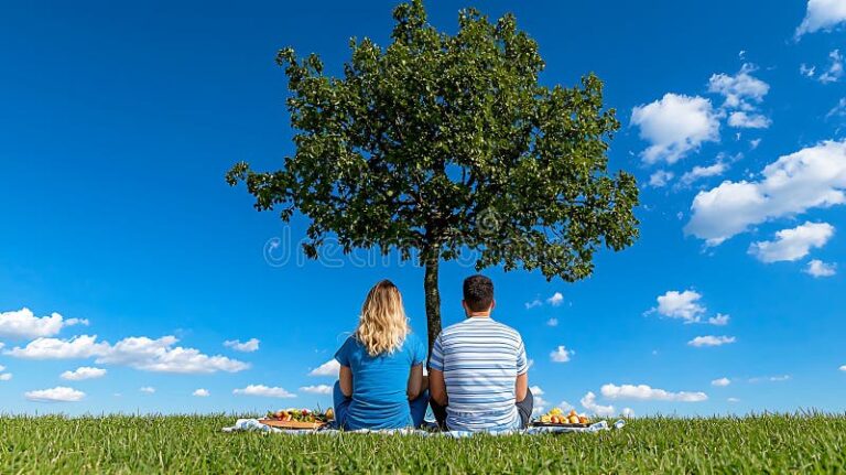 un couple serein face a un paysage apaisant