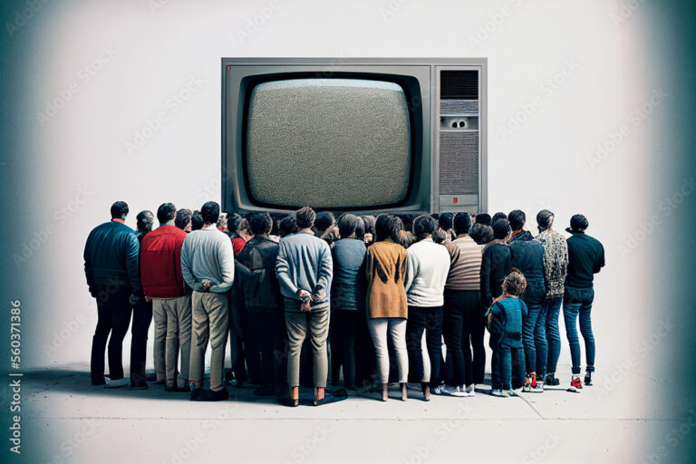 une foule regardant une television ensemble